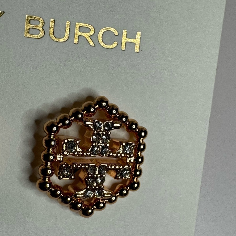 Tory Burch New Hex Pavé Rose Gold Stud Earrings in rose gold-tone brass - Picture 3 of 8